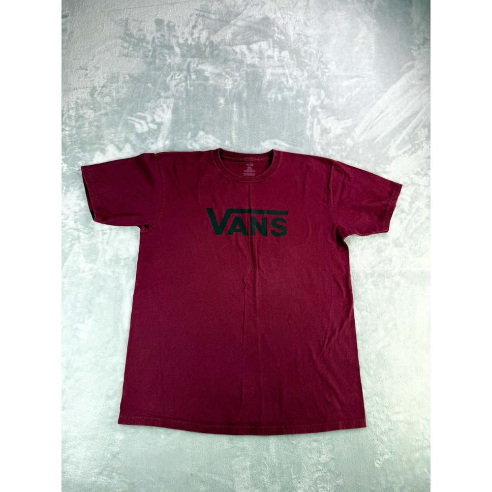 Vans T-Shirt Mens Large Maroon Spell Out Graphic Knit Cotton Casual Pullover